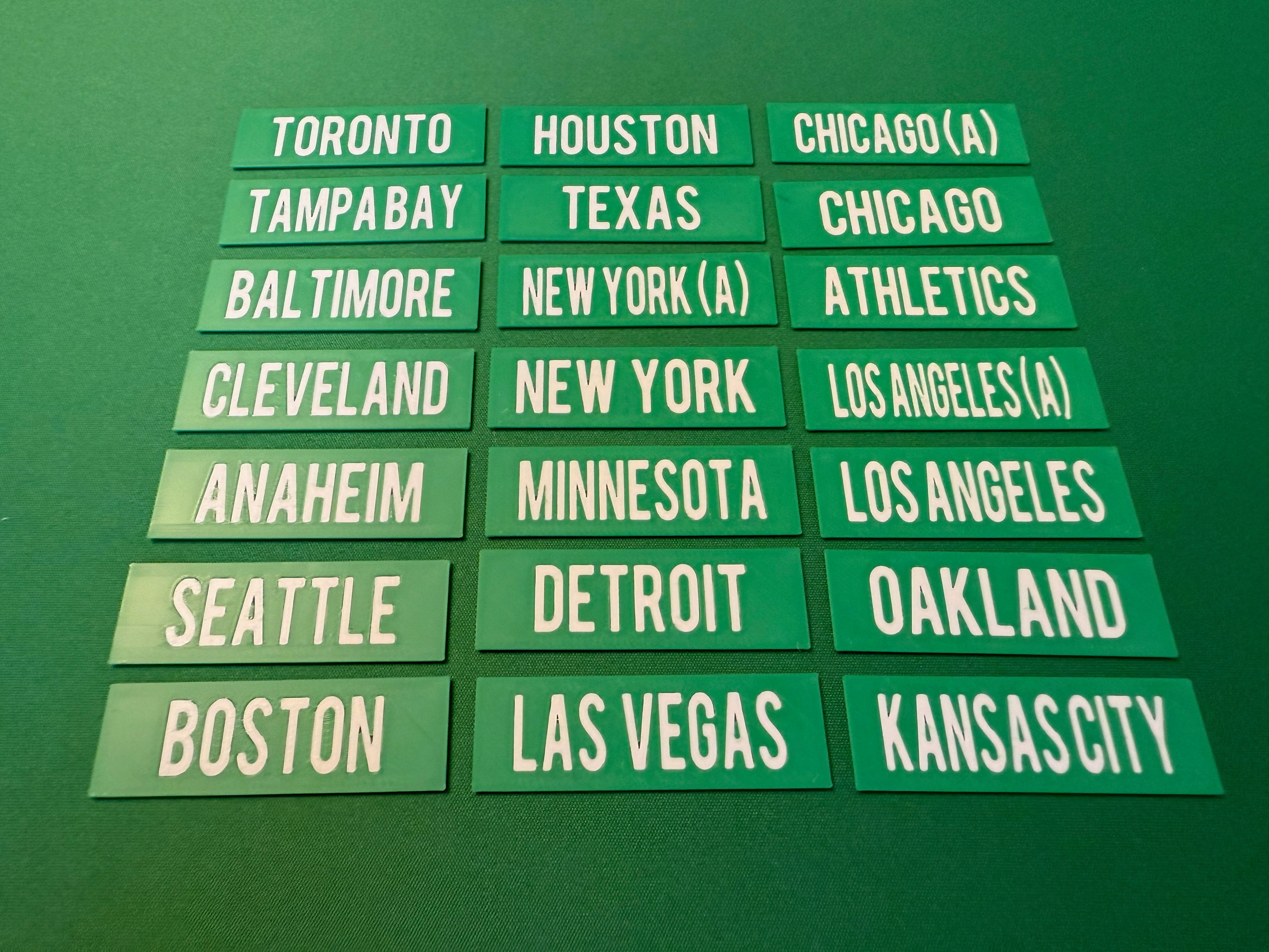 Scoreboard Nameplates for MLB AL Cities